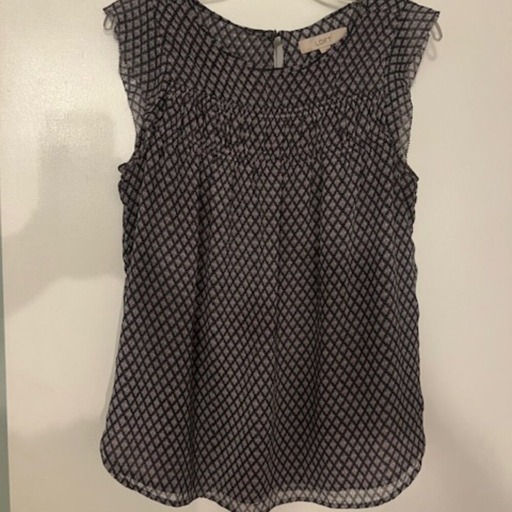 Purple, Black & White Printed Blouse – Lightweight & Flattering Fit